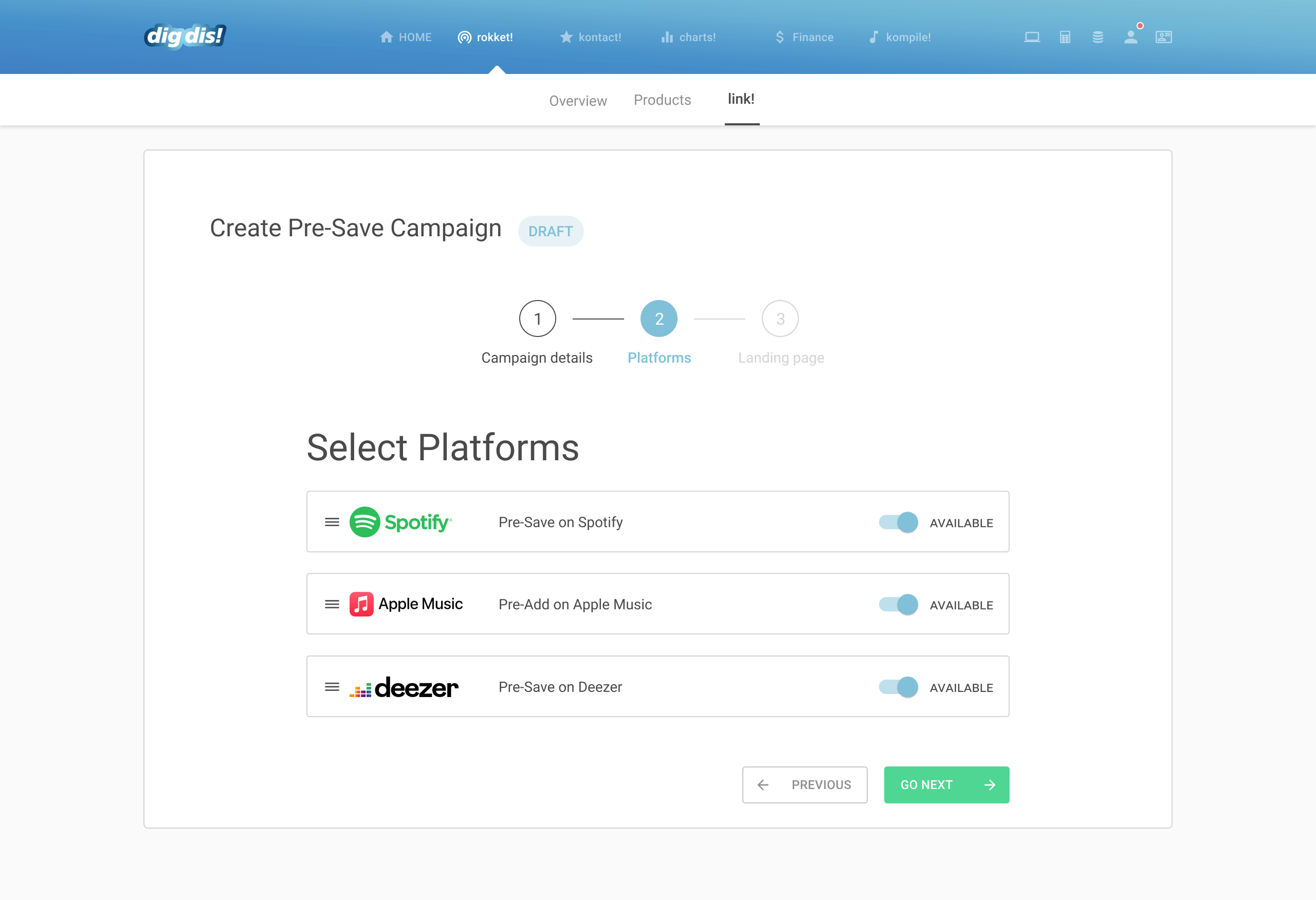 dig dis! Dashboard Screenshot